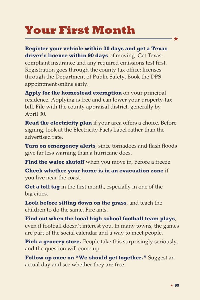 Sample page: Your First Month, a checklist of things to do after moving.